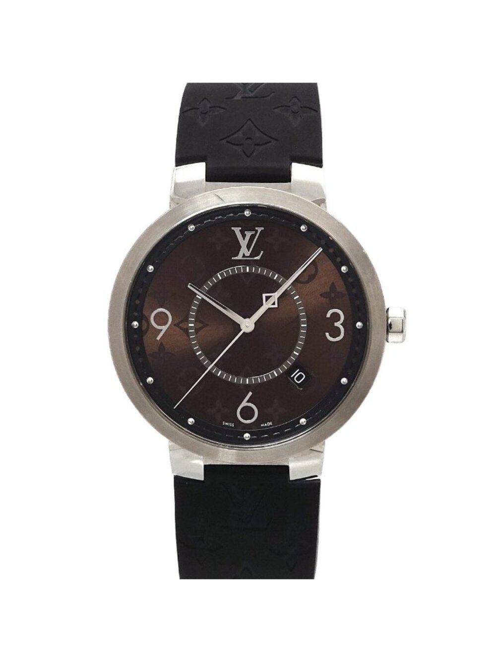 Louis Vuitton Tambour Slim Monogram Macassar GM Watch Date Quartz